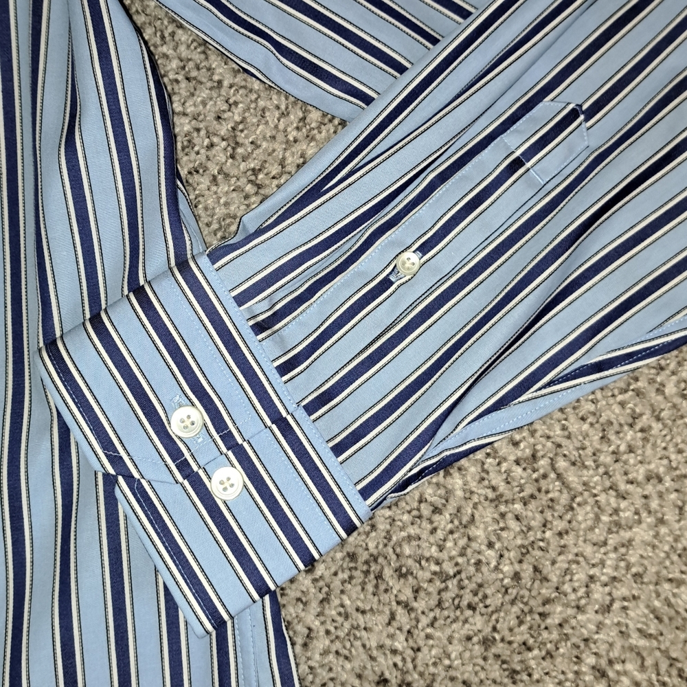 NWOT Express Design Studio Men's Blue Stripe Dress Shirt Size Medium - Picture 4 of 7